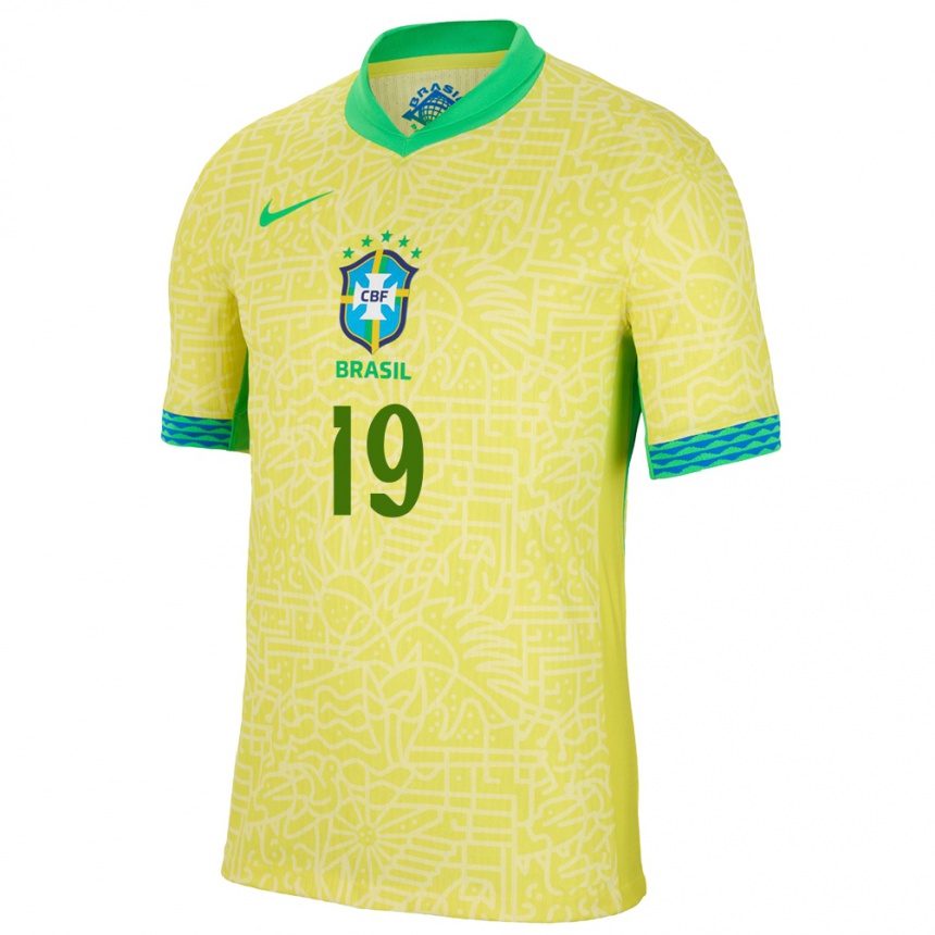 キッズフットボールブラジルフェリペ・リマ#19黄ホームシャツ24-26ジャージーユニフォーム