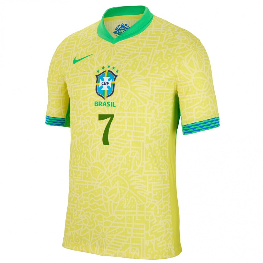 キッズフットボールブラジルジョアン・クルス#7黄ホームシャツ24-26ジャージーユニフォーム