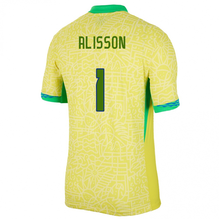 キッズフットボールブラジルアリソン・ラムセス・ベッカー#1黄ホームシャツ24-26ジャージーユニフォーム