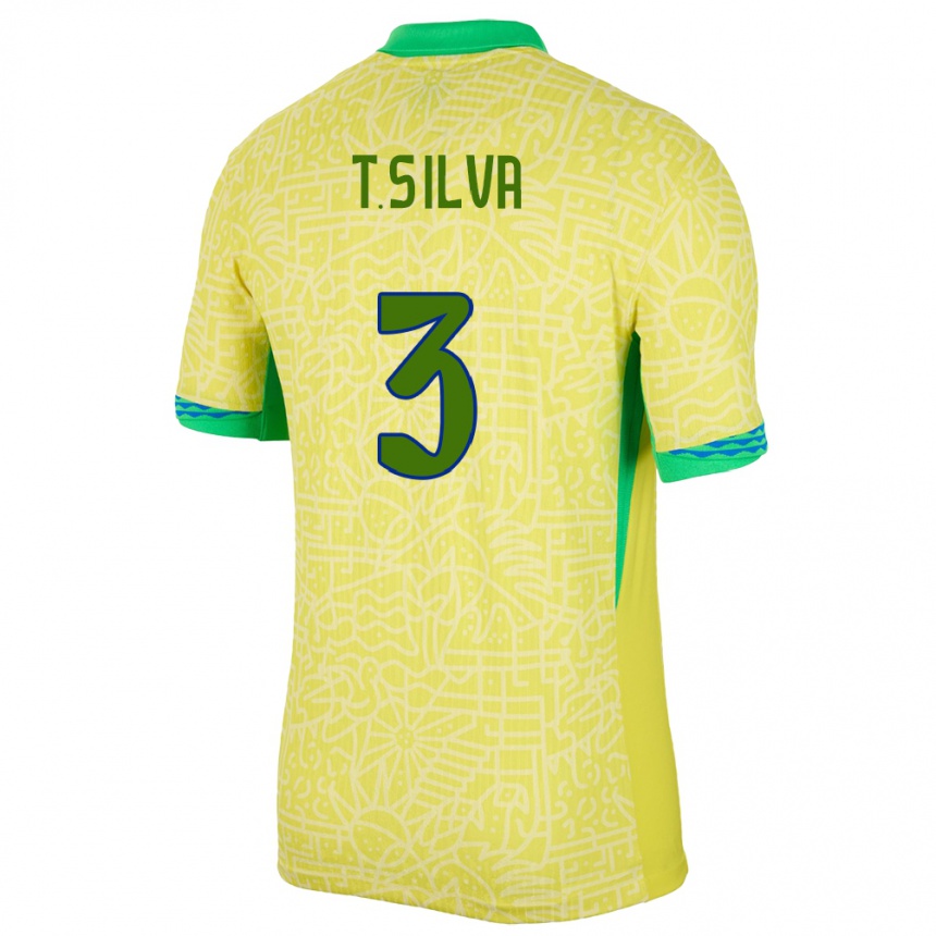 キッズフットボールブラジルチアゴ・エミリアーノ・ダ・シウバ#3黄ホームシャツ24-26ジャージーユニフォーム