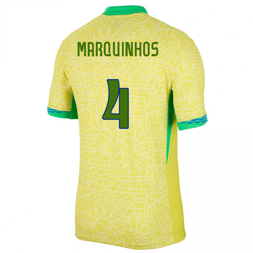 キッズフットボールブラジルマルコス・アオアス・コレア#4黄ホームシャツ24-26ジャージーユニフォーム