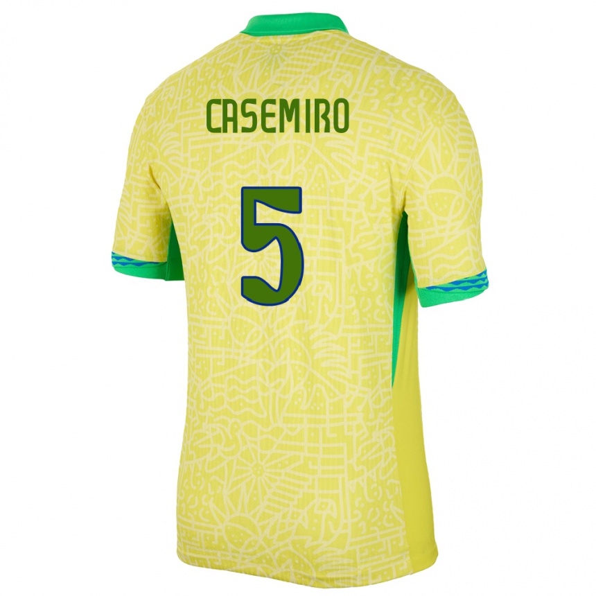 キッズフットボールブラジルカゼミーロ#5黄ホームシャツ24-26ジャージーユニフォーム