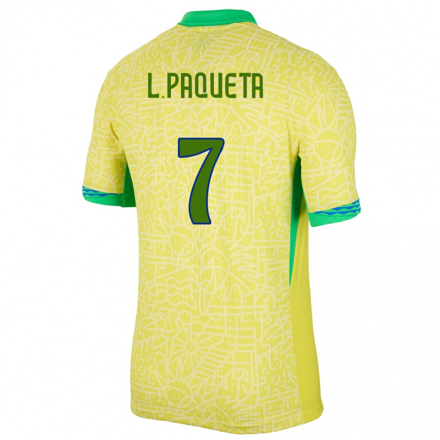 キッズフットボールブラジルルーカス・パケタ#7黄ホームシャツ24-26ジャージーユニフォーム
