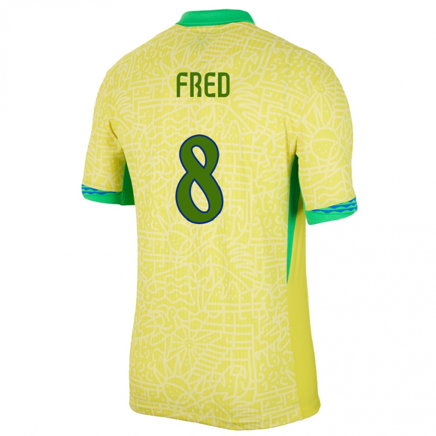 キッズフットボールブラジルフレッド#8黄ホームシャツ24-26ジャージーユニフォーム