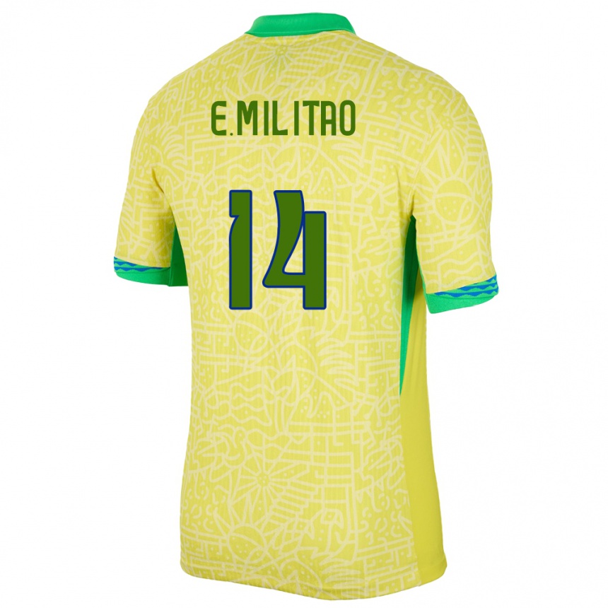 キッズフットボールブラジルエデル・ガブリエウ・ミリトン#14黄ホームシャツ24-26ジャージーユニフォーム