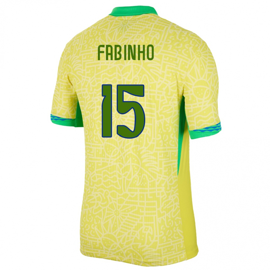 キッズフットボールブラジルファビーニョ #15黄ホームシャツ24-26ジャージーユニフォーム