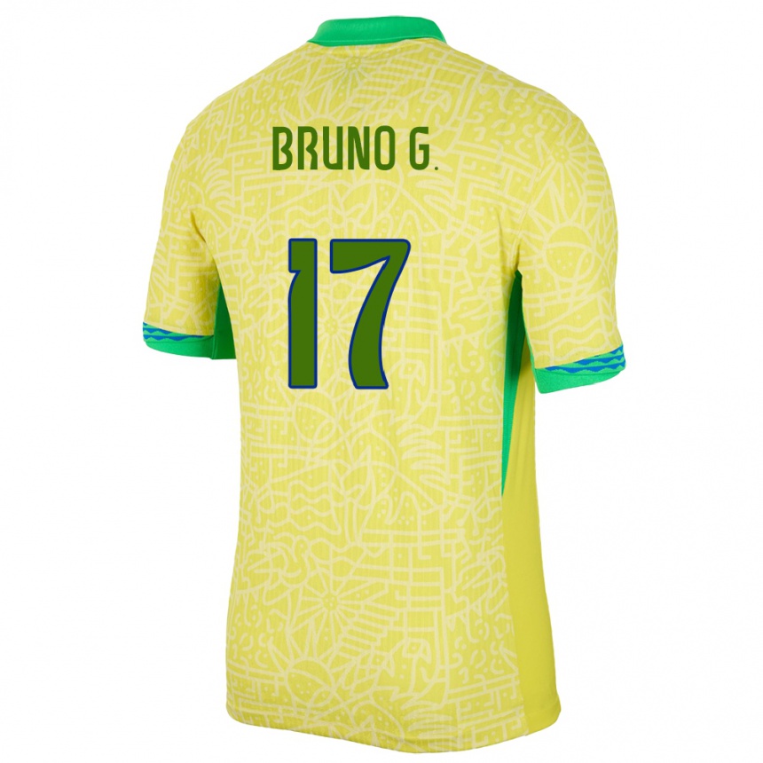キッズフットボールブラジルブルーノ・ギマランイス・ホドリゲス・モ#17黄ホームシャツ24-26ジャージーユニフォーム