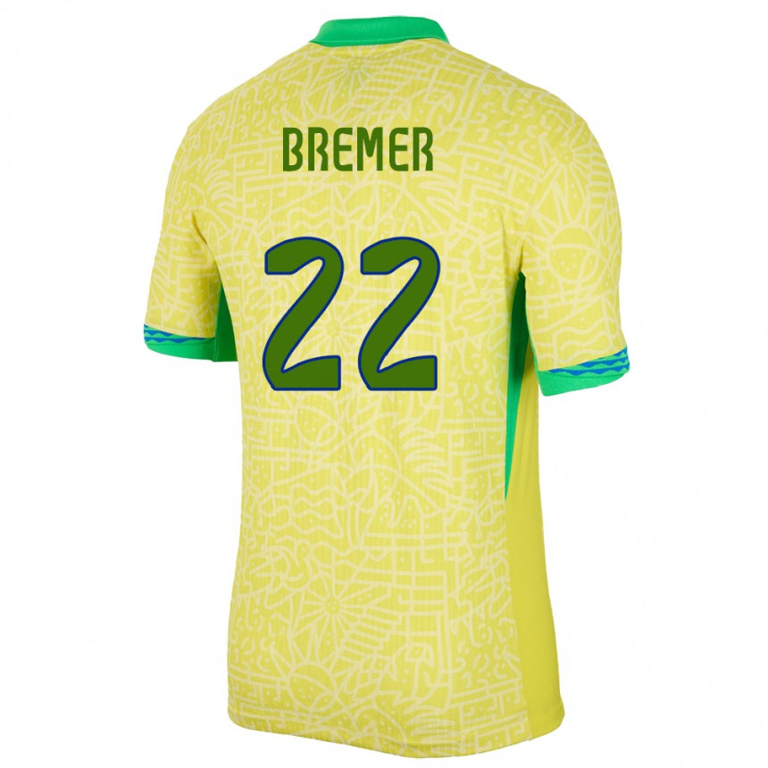 キッズフットボールブラジルブレマー#22黄ホームシャツ24-26ジャージーユニフォーム