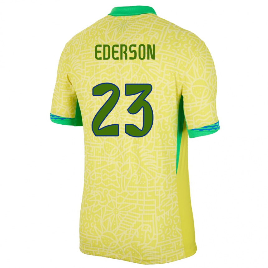 キッズフットボールブラジルエデルソン・モラエス#23黄ホームシャツ24-26ジャージーユニフォーム