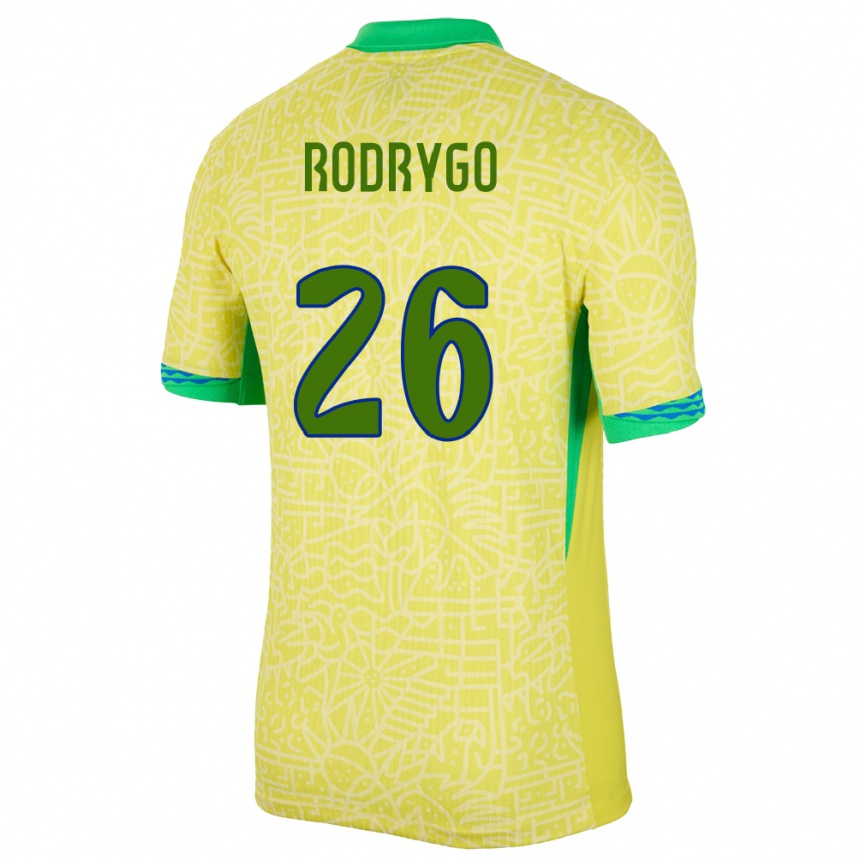 キッズフットボールブラジルロドリゴ・シウバ・デ・ゴエス#26黄ホームシャツ24-26ジャージーユニフォーム