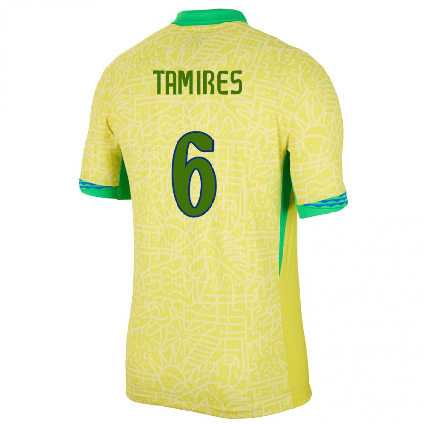 キッズフットボールブラジルタミレス#6黄ホームシャツ24-26ジャージーユニフォーム