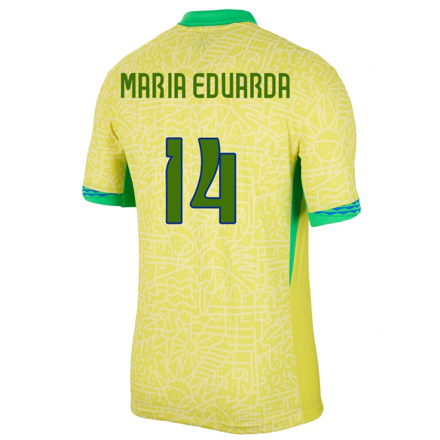 キッズフットボールブラジルマリア・エドゥアルダ#14黄ホームシャツ24-26ジャージーユニフォーム