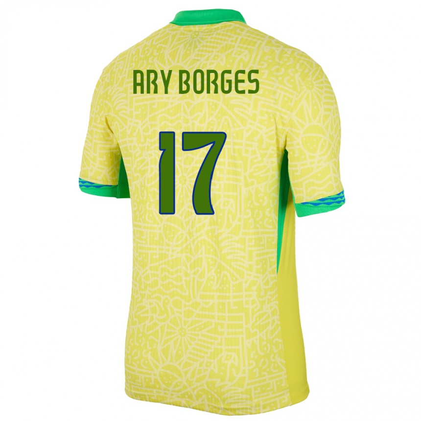 キッズフットボールブラジルアリ・ボルジェス#17黄ホームシャツ24-26ジャージーユニフォーム