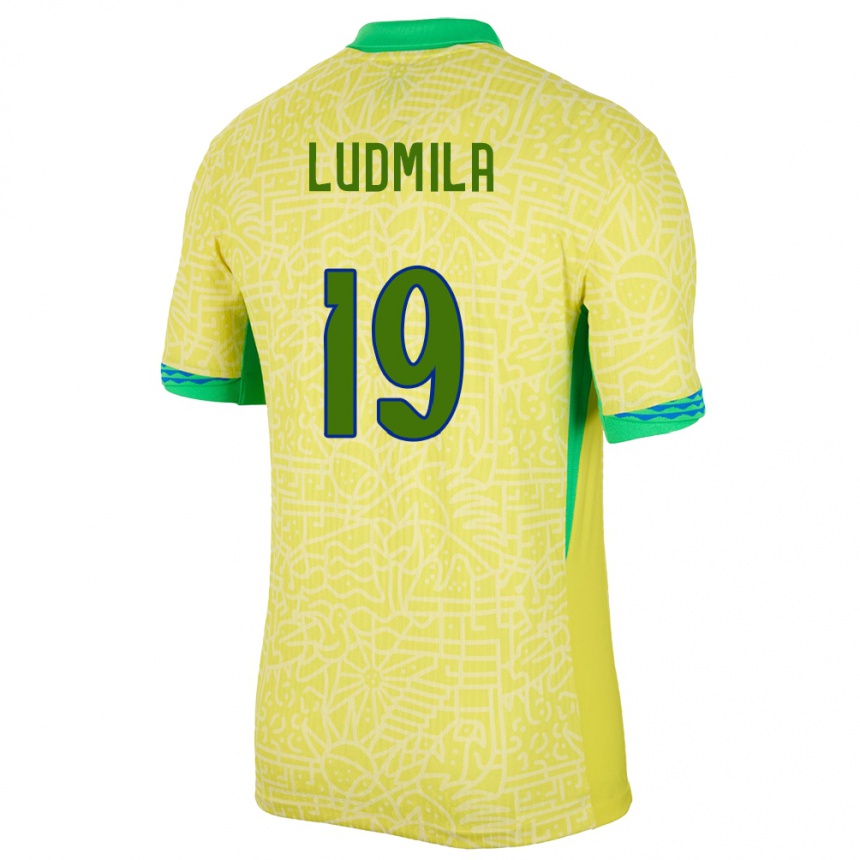 キッズフットボールブラジルリュドミラ#19黄ホームシャツ24-26ジャージーユニフォーム