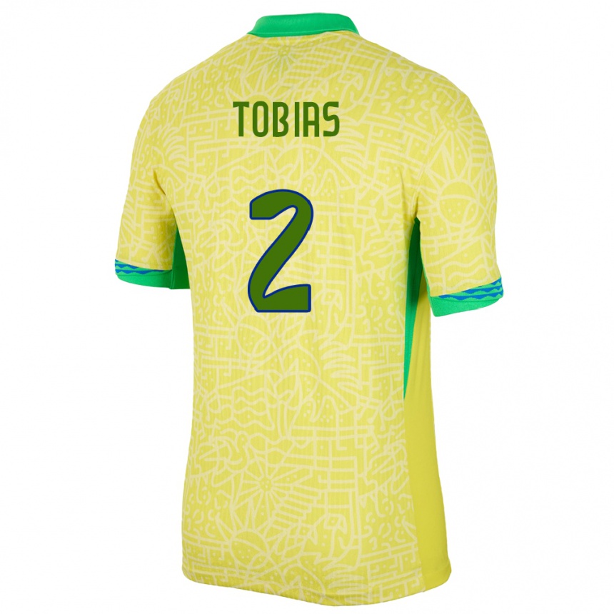キッズフットボールブラジルヴィニシウス・トビアス#2黄ホームシャツ24-26ジャージーユニフォーム