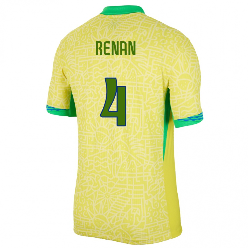 キッズフットボールブラジルロバート・レナン#4黄ホームシャツ24-26ジャージーユニフォーム