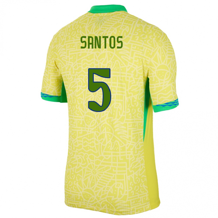 キッズフットボールブラジルアンドレイ・サントス#5黄ホームシャツ24-26ジャージーユニフォーム