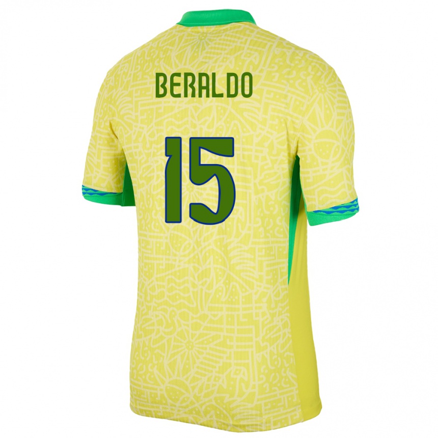 キッズフットボールブラジルルーカス・ロペス・ベラルド#15黄ホームシャツ24-26ジャージーユニフォーム
