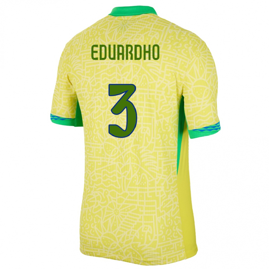 キッズフットボールブラジルエドゥアルド#3黄ホームシャツ24-26ジャージーユニフォーム
