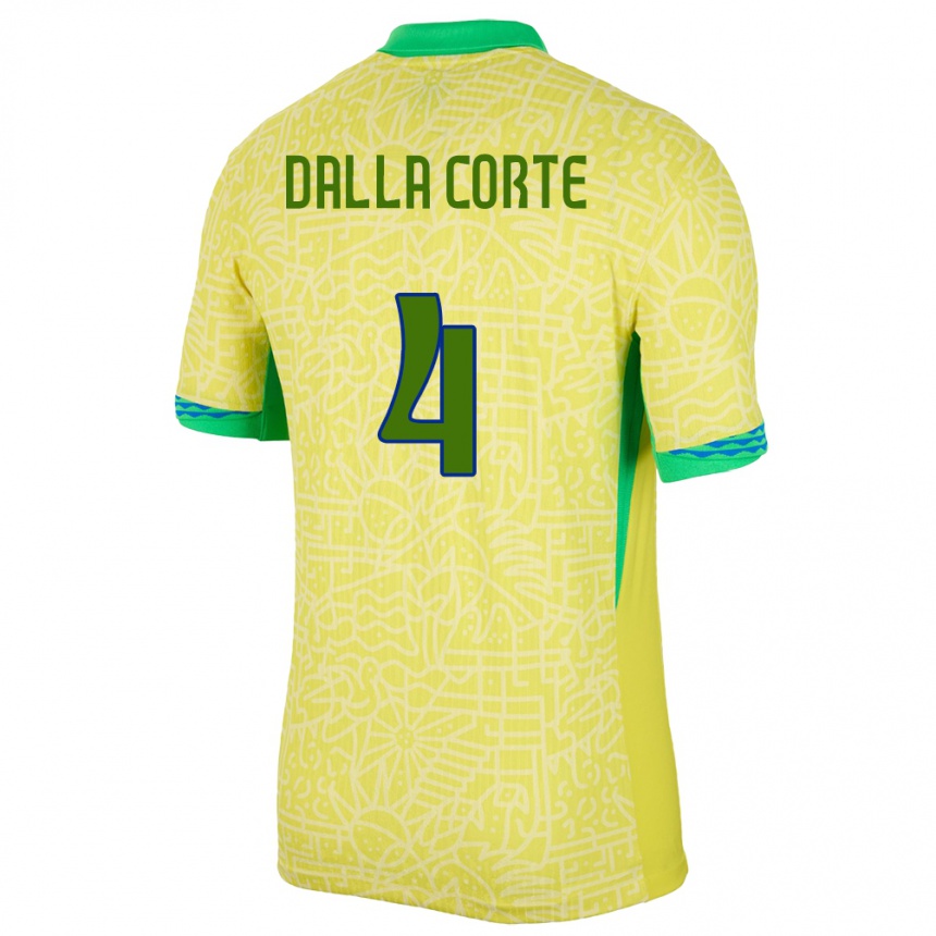 キッズフットボールブラジルジョアン・ダラ・コルテ#4黄ホームシャツ24-26ジャージーユニフォーム