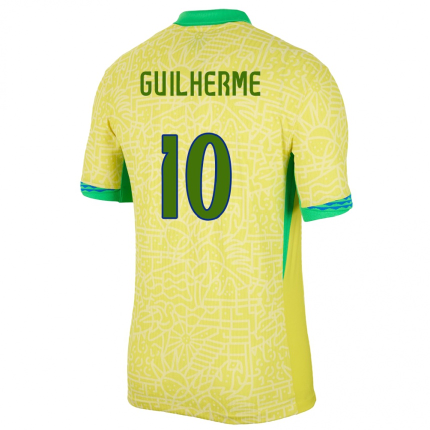 キッズフットボールブラジルルイス・ギエルメ#10黄ホームシャツ24-26ジャージーユニフォーム