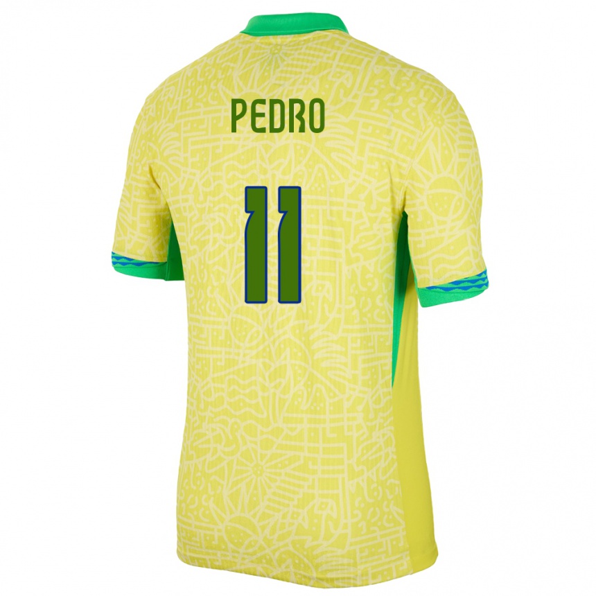 キッズフットボールブラジルペドロ#11黄ホームシャツ24-26ジャージーユニフォーム