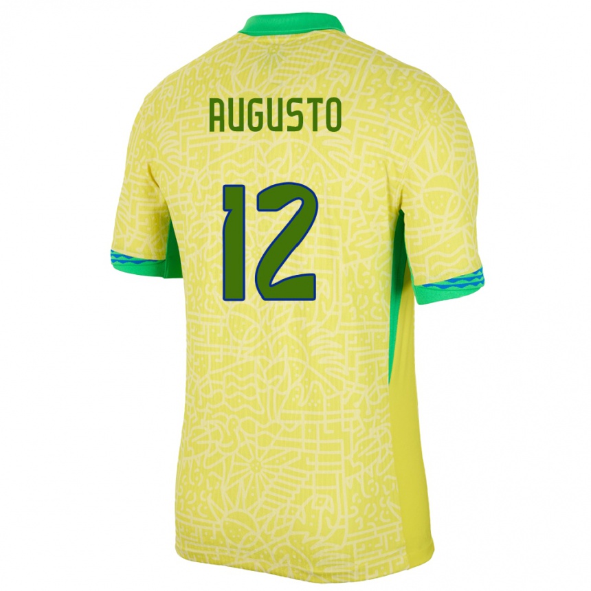 キッズフットボールブラジルセザール・アウグスト#12黄ホームシャツ24-26ジャージーユニフォーム