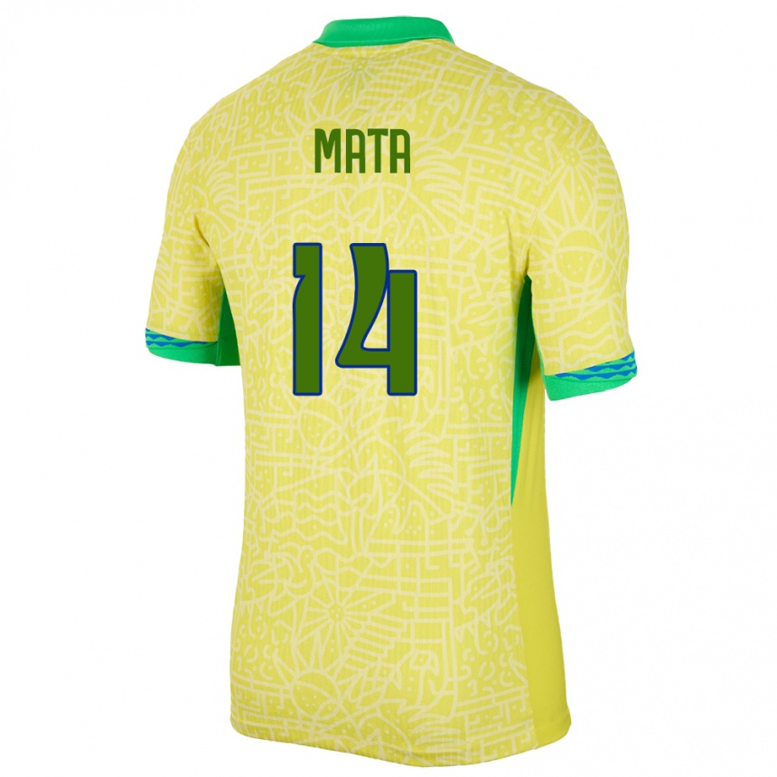 キッズフットボールブラジルダマタ#14黄ホームシャツ24-26ジャージーユニフォーム