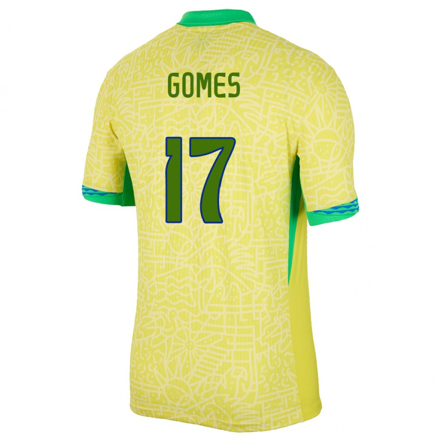 キッズフットボールブラジルウィリアム・ニコラス・ゴメス#17黄ホームシャツ24-26ジャージーユニフォーム