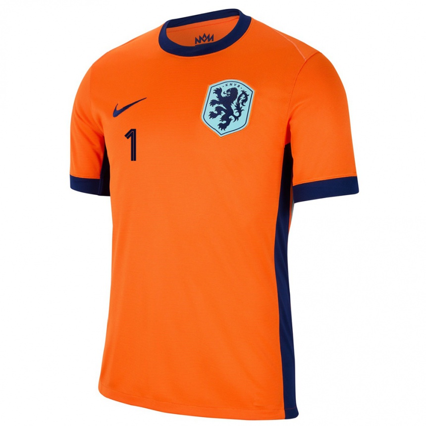 キッズフットボールオランダダフネ・ヴァン・ドムセラール#1オレンジホームシャツ24-26ジャージーユニフォーム
