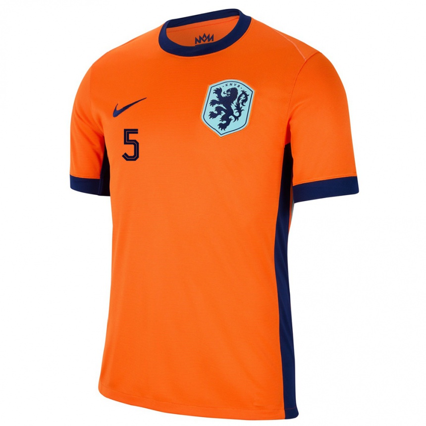 キッズフットボールオランダナタン・アケ#5オレンジホームシャツ24-26ジャージーユニフォーム