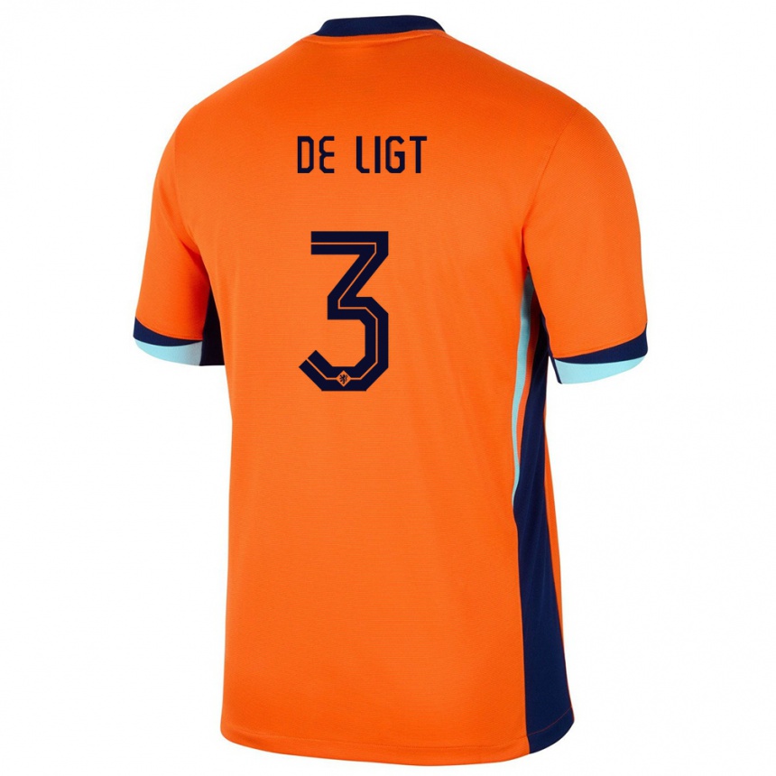 キッズフットボールオランダマタイス・デ・リフト#3オレンジホームシャツ24-26ジャージーユニフォーム