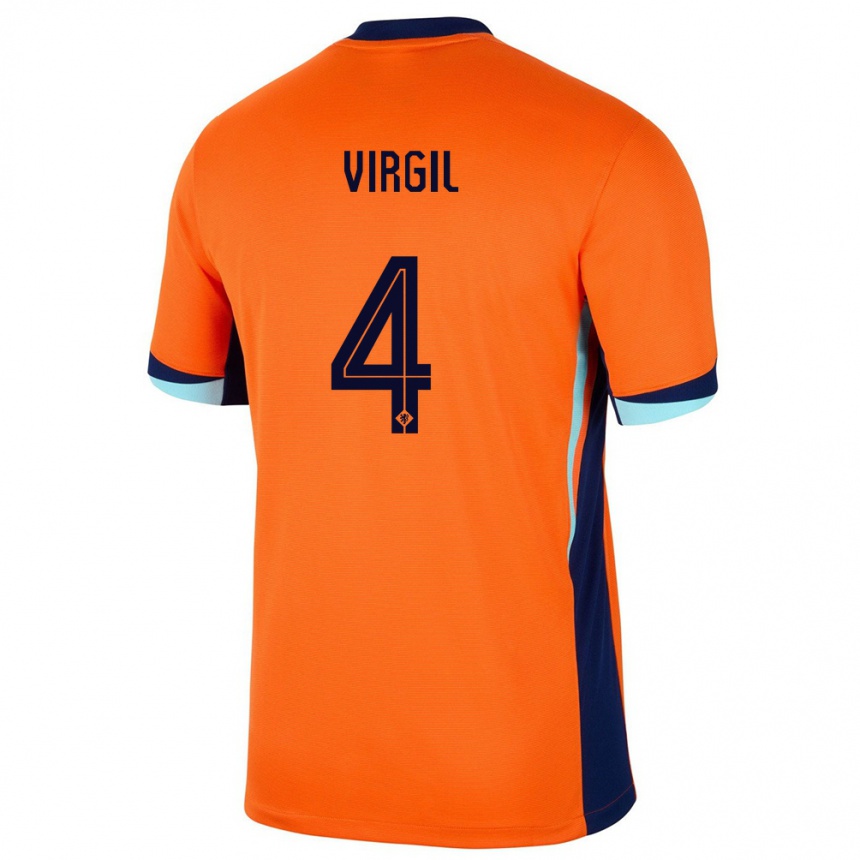 キッズフットボールオランダフィルジル・ファン・ダイク#4オレンジホームシャツ24-26ジャージーユニフォーム