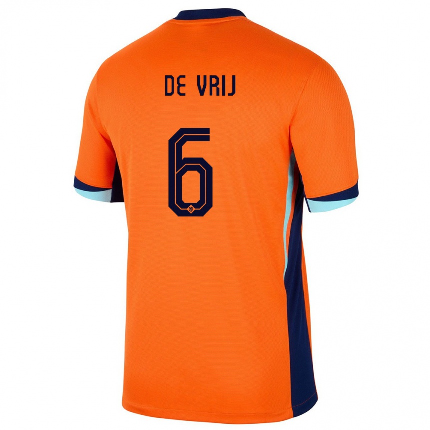 キッズフットボールオランダステファン・デ・フライ#6オレンジホームシャツ24-26ジャージーユニフォーム