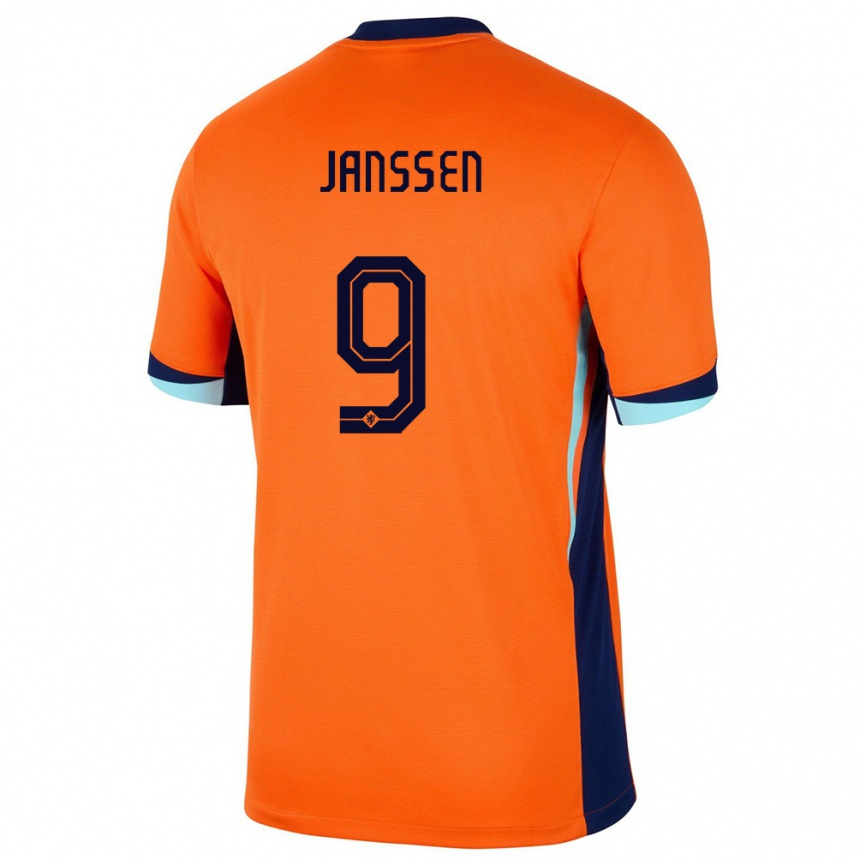 キッズフットボールオランダフィンチェント・ヤンセン#9オレンジホームシャツ24-26ジャージーユニフォーム