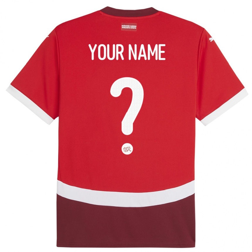キッズフットボールスイスあなたの名前#0赤ホームシャツ24-26ジャージーユニフォーム