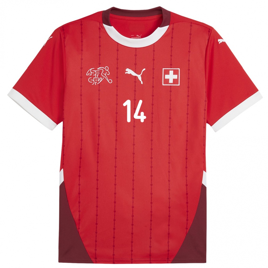 キッズフットボールスイスセヴェリン・オティガー#14赤ホームシャツ24-26ジャージーユニフォーム
