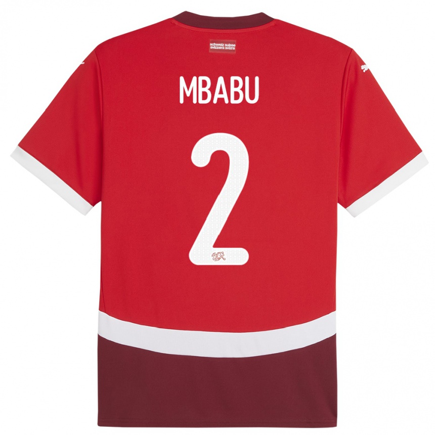 キッズフットボールスイスケヴィン・ムバブ#2赤ホームシャツ24-26ジャージーユニフォーム