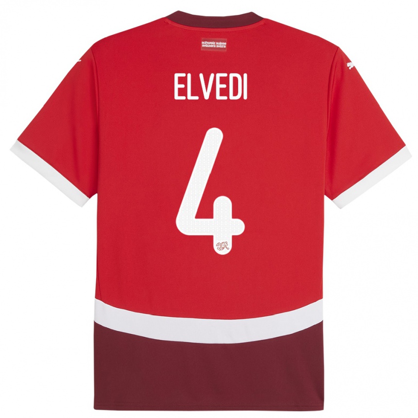 キッズフットボールスイスニコ・エルヴェディ#4赤ホームシャツ24-26ジャージーユニフォーム
