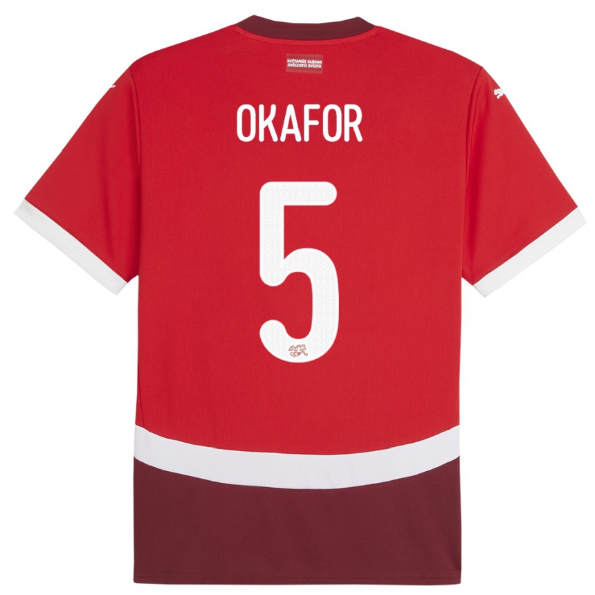 キッズフットボールスイスノア・オカフォー#5赤ホームシャツ24-26ジャージーユニフォーム