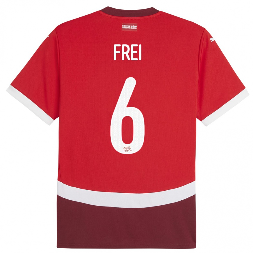 キッズフットボールスイスファビアン・フライ#6赤ホームシャツ24-26ジャージーユニフォーム