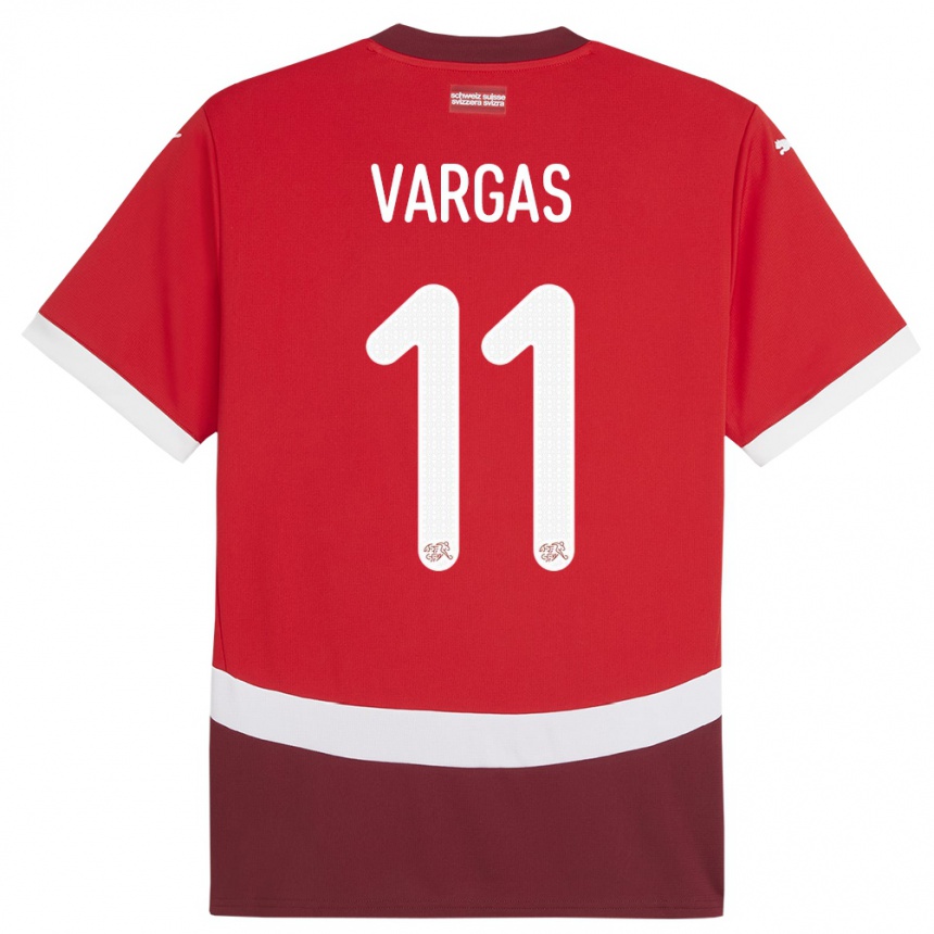 キッズフットボールスイスルベン・バルガス#11赤ホームシャツ24-26ジャージーユニフォーム
