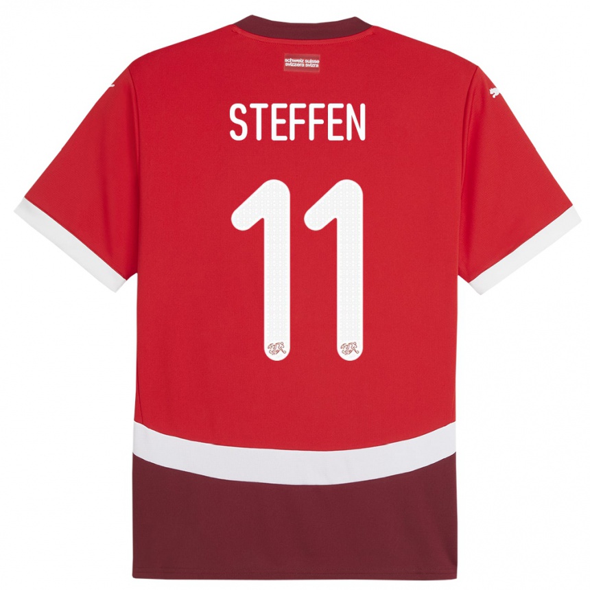 キッズフットボールスイスレナト・シュテフェン#11赤ホームシャツ24-26ジャージーユニフォーム