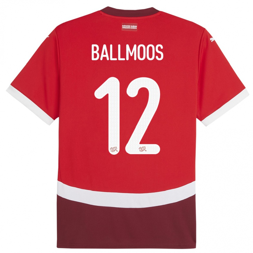 キッズフットボールスイスダビド・フォン・バルモース#12赤ホームシャツ24-26ジャージーユニフォーム