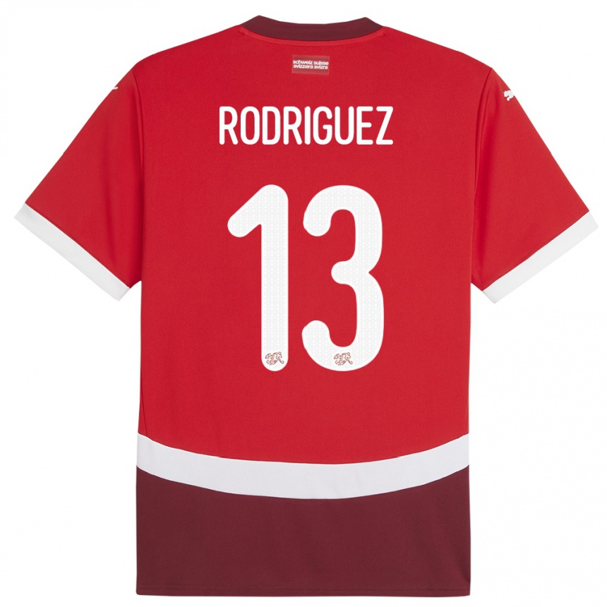 キッズフットボールスイスリカルド・イヴァン・ロドリゲス・アラジャ#13赤ホームシャツ24-26ジャージーユニフォーム