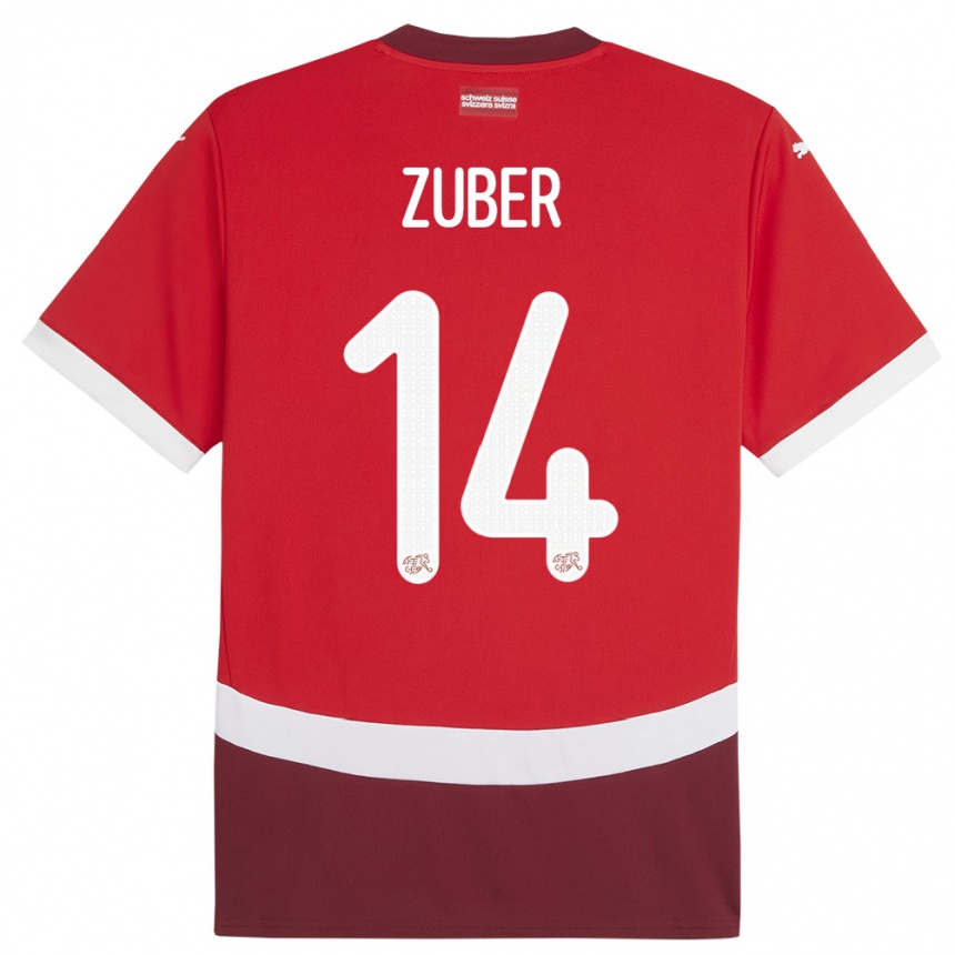 キッズフットボールスイスシュテフェン・ツバー#14赤ホームシャツ24-26ジャージーユニフォーム