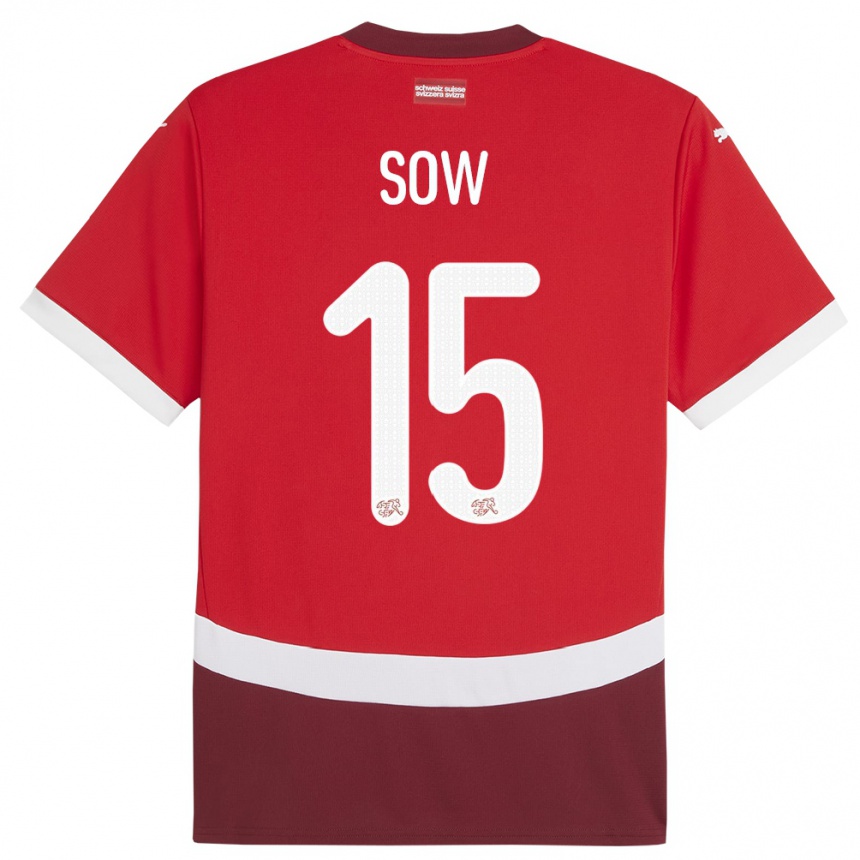 キッズフットボールスイスジブリル・ソウ #15赤ホームシャツ24-26ジャージーユニフォーム