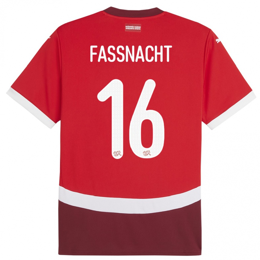 キッズフットボールスイスクリスティアン・ファスナハト#16赤ホームシャツ24-26ジャージーユニフォーム