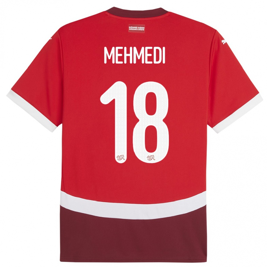 キッズフットボールスイスアドミル・メーメディ#18赤ホームシャツ24-26ジャージーユニフォーム