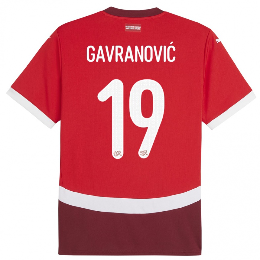 キッズフットボールスイスマリオ・ガヴラノヴィッチ#19赤ホームシャツ24-26ジャージーユニフォーム